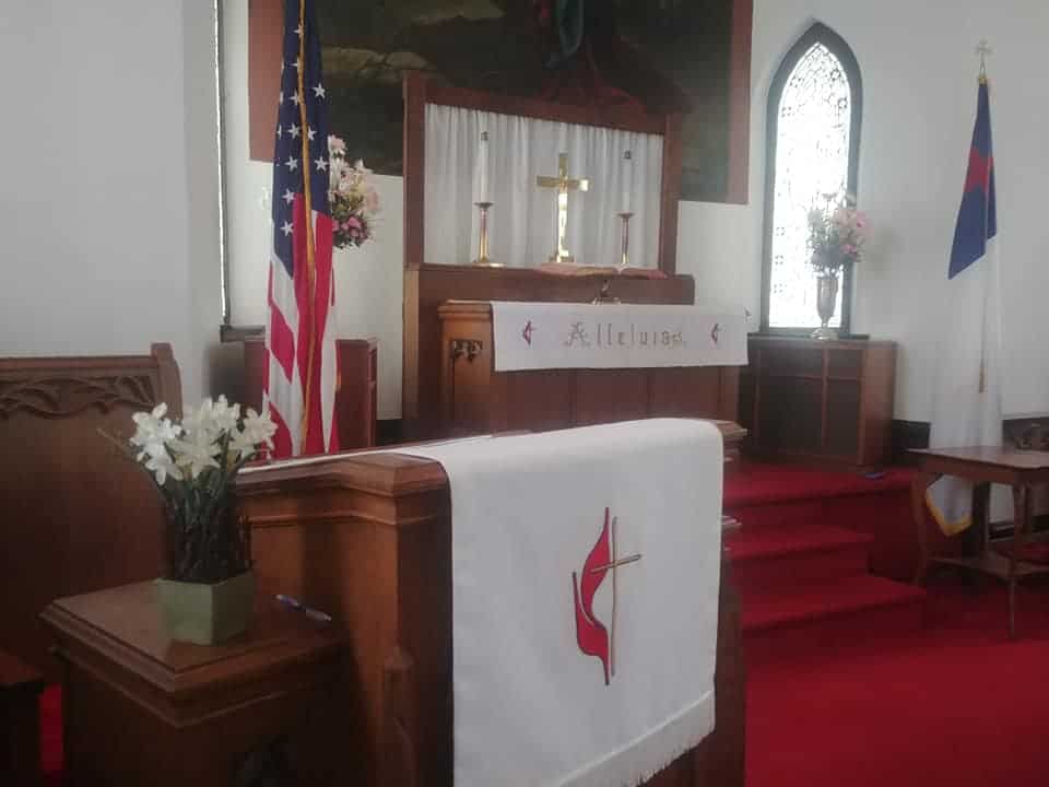 The worship table of Emmanuel UMC in Fleetwood